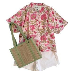 Fox & Hen Floral Pink and Green Button-Up Shirt